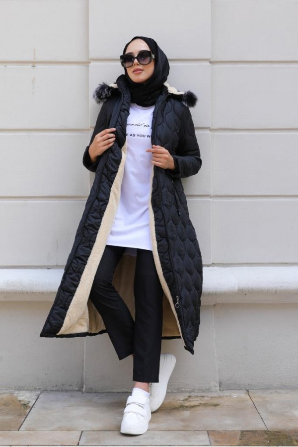 İçi Kürklü Kapitone Kaban Siyah 9503 İçi Kürklü Kapitone Kaban Siyah 9503