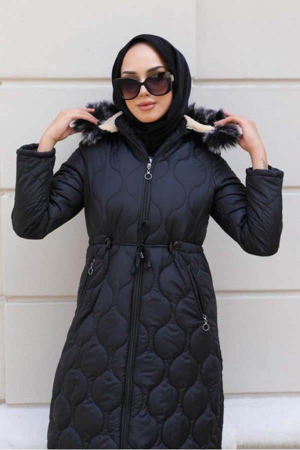 İçi Kürklü Kapitone Kaban Siyah 9503 İçi Kürklü Kapitone Kaban Siyah 9503