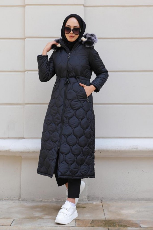 İçi Kürklü Kapitone Kaban Siyah 9503 İçi Kürklü Kapitone Kaban Siyah 9503