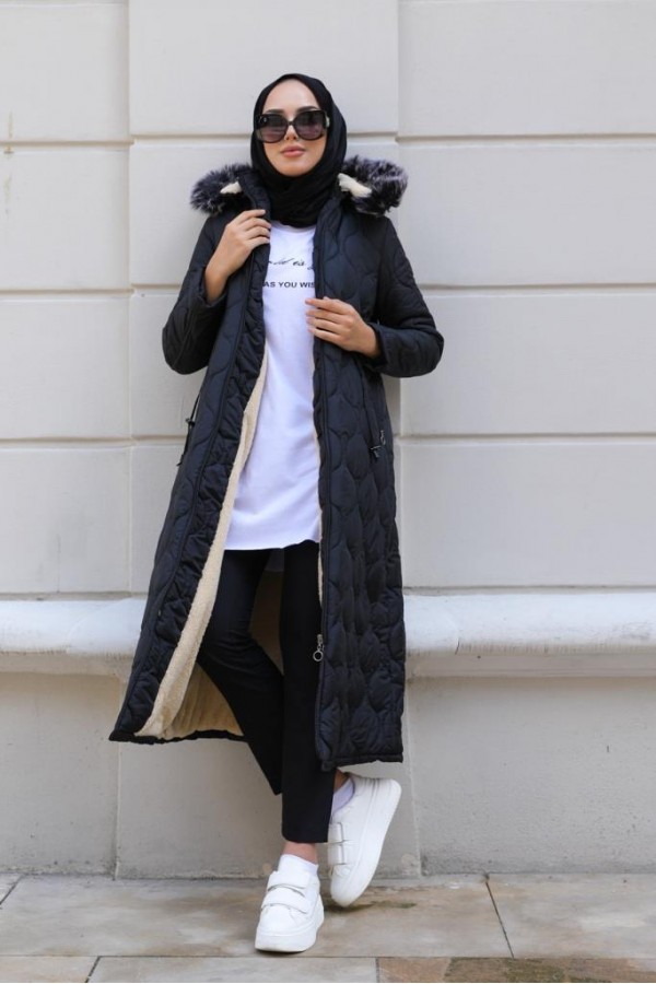 İçi Kürklü Kapitone Kaban Siyah 9503 İçi Kürklü Kapitone Kaban Siyah 9503