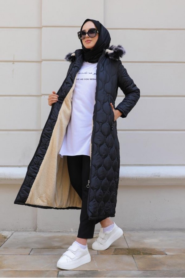 İçi Kürklü Kapitone Kaban Siyah 9503 İçi Kürklü Kapitone Kaban Siyah 9503