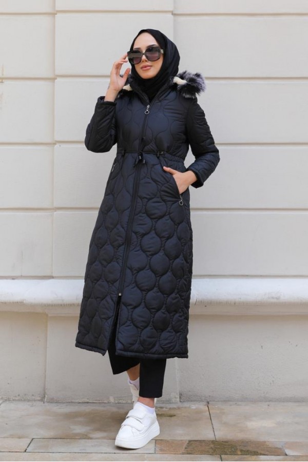 İçi Kürklü Kapitone Kaban Siyah 9503 İçi Kürklü Kapitone Kaban Siyah 9503