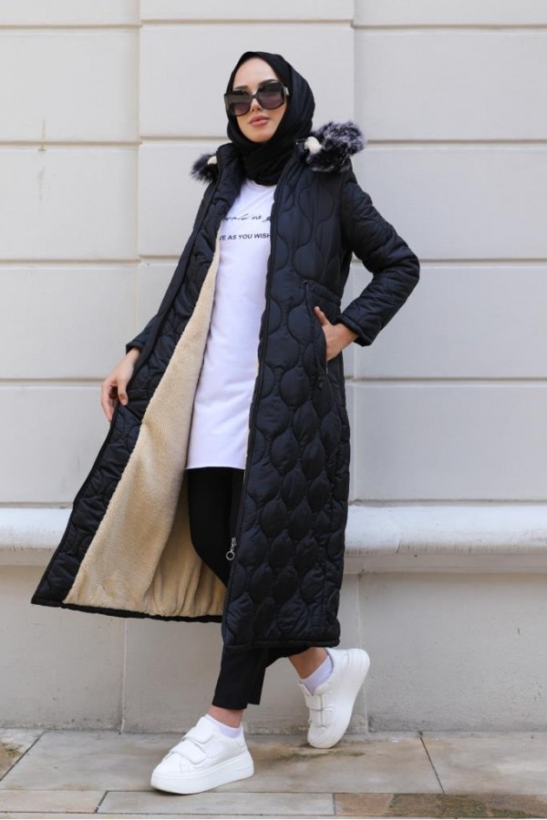 İçi Kürklü Kapitone Kaban Siyah 9503 İçi Kürklü Kapitone Kaban Siyah 9503