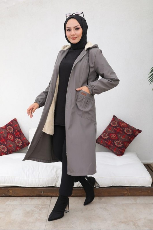 İçi Kürklü Bondit Kaban Gri 4708 İçi Kürklü Bondit Kaban Gri 4708