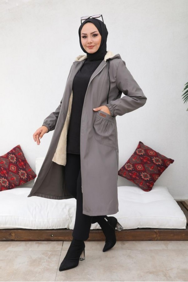 İçi Kürklü Bondit Kaban Gri 4708 İçi Kürklü Bondit Kaban Gri 4708