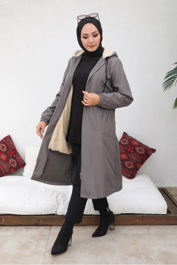 İçi Kürklü Bondit Kaban Gri 4708 İçi Kürklü Bondit Kaban Gri 4708