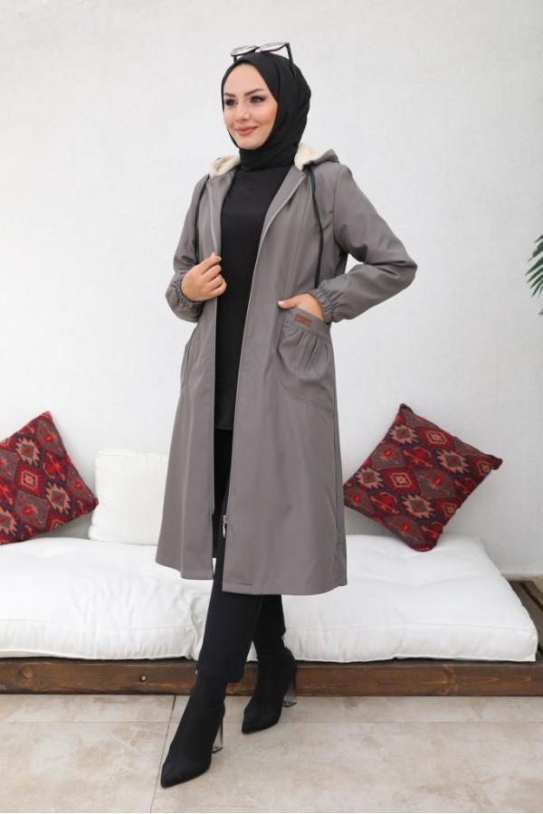 İçi Kürklü Bondit Kaban Gri 4708 İçi Kürklü Bondit Kaban Gri 4708