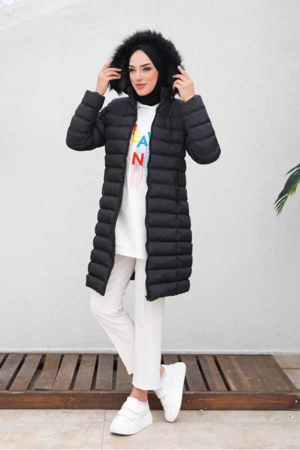  Doluglu Şişme Mont Siyah 1350