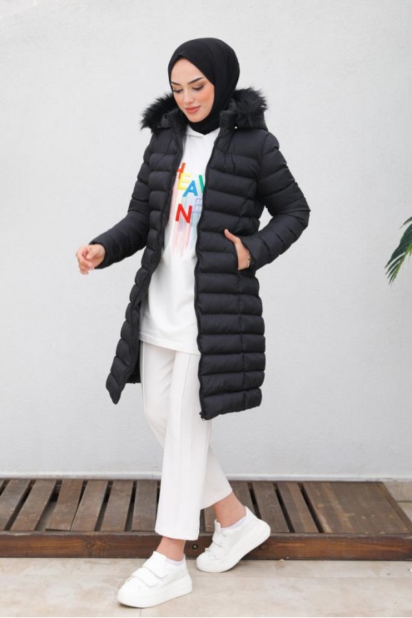  Doluglu Şişme Mont Siyah 1350