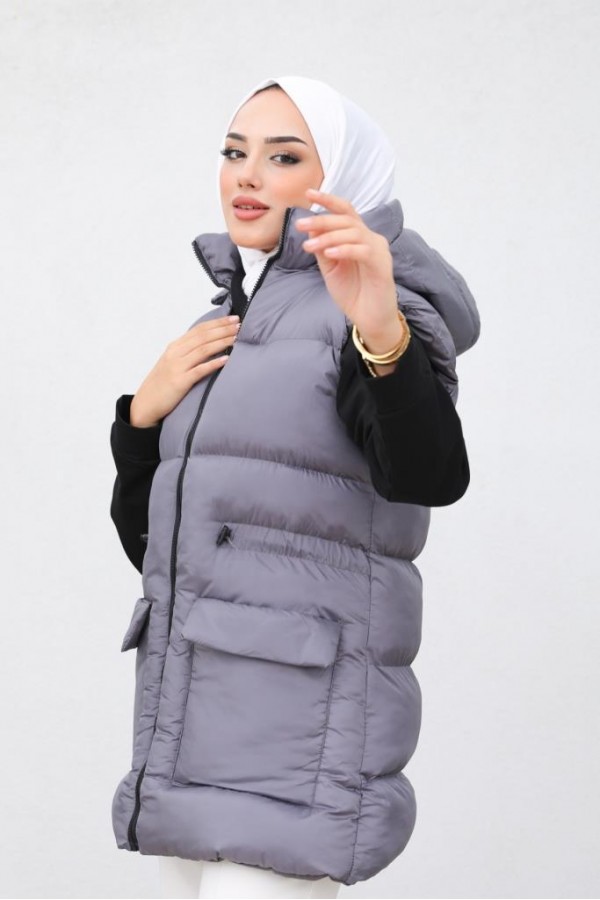  Kapüşonlu Şişme Yelek Antrasit 1390