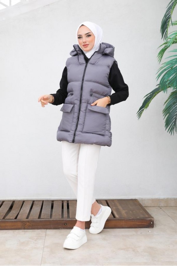  Kapüşonlu Şişme Yelek Antrasit 1390