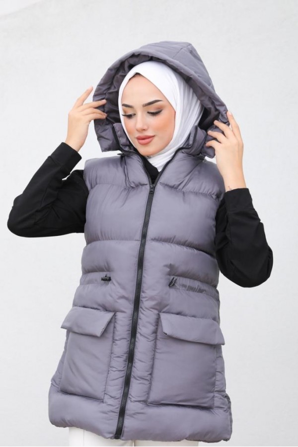  Kapüşonlu Şişme Yelek Antrasit 1390