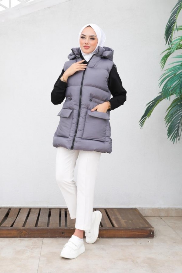  Kapüşonlu Şişme Yelek Antrasit 1390