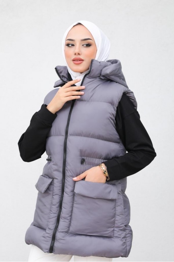  Kapüşonlu Şişme Yelek Antrasit 1390