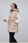  Kapüşonlu Şişme Yelek Bej 1390
