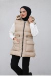  Kapüşonlu Şişme Yelek Bej 1390