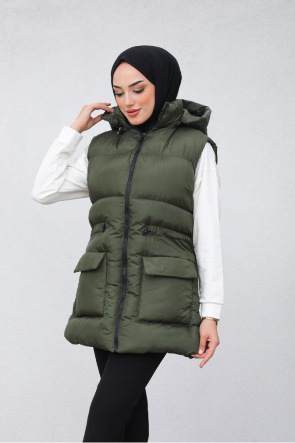  Kapüşonlu Şişme Yelek Haki 1390