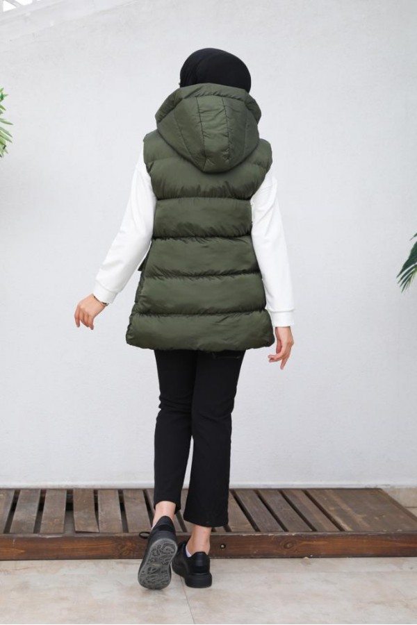  Kapüşonlu Şişme Yelek Haki 1390