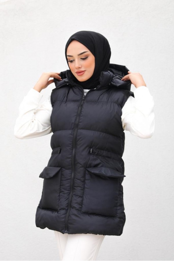  Kapüşonlu Şişme Yelek Siyah 1390