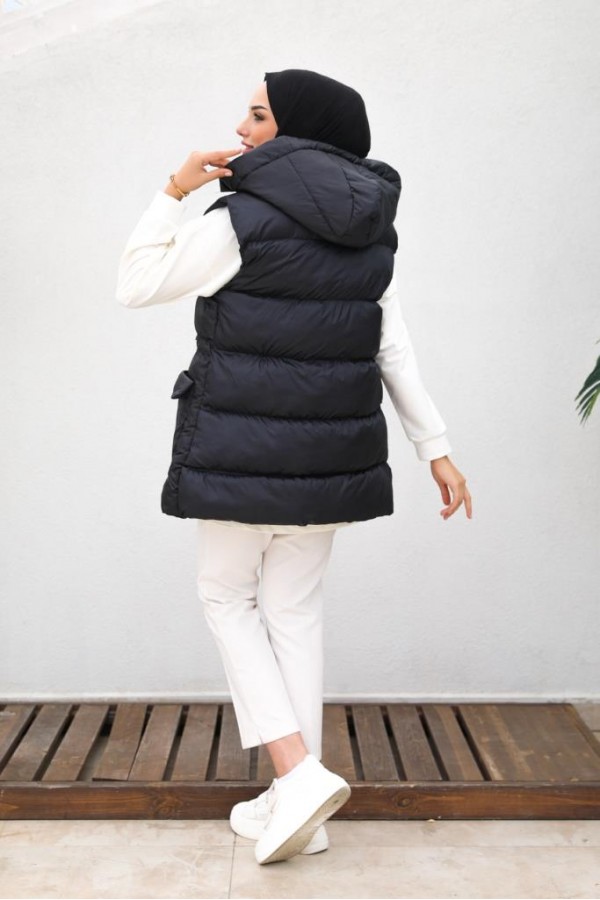  Kapüşonlu Şişme Yelek Siyah 1390