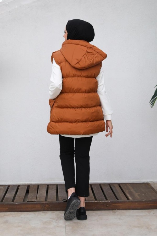  Kapüşonlu Şişme Yelek Taba 1390