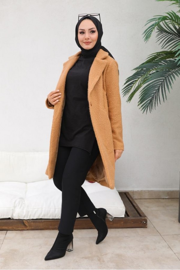 Buklet Tesettür Kaban Camel 9082 Buklet Tesettür Kaban Camel 9082