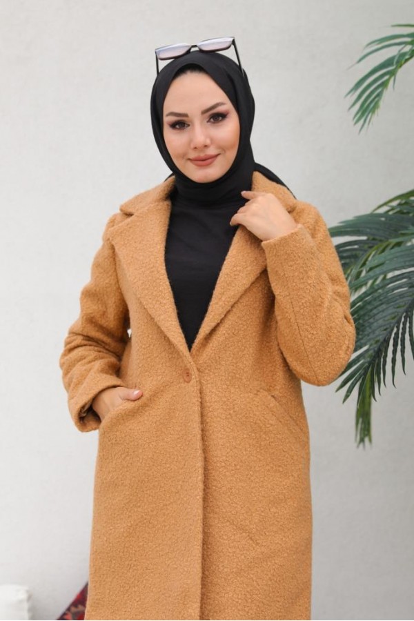 Buklet Tesettür Kaban Camel 9082 Buklet Tesettür Kaban Camel 9082