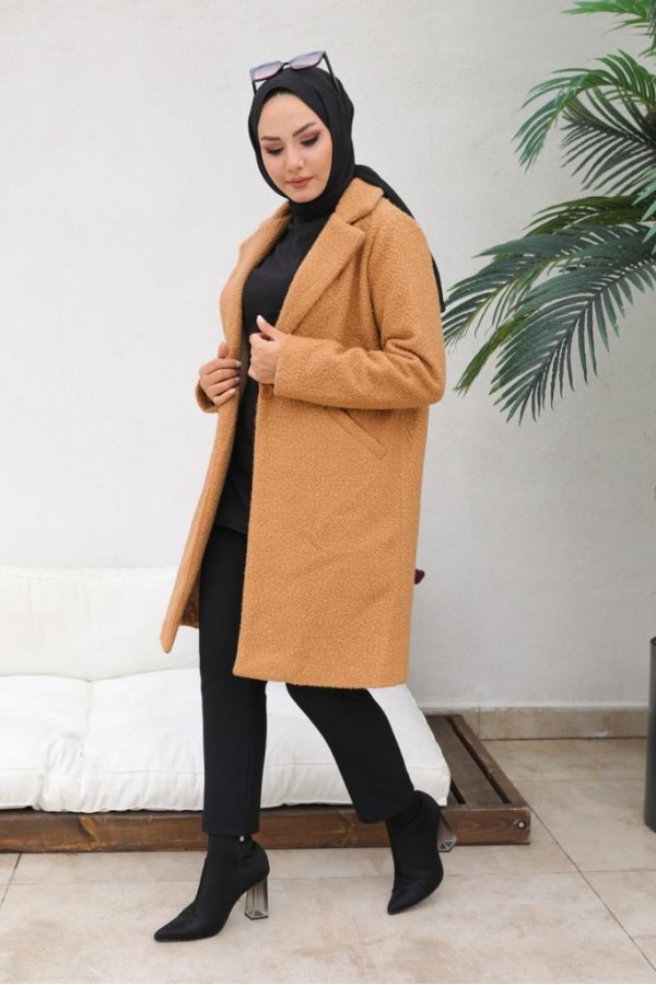 Buklet Tesettür Kaban Camel 9082 Buklet Tesettür Kaban Camel 9082