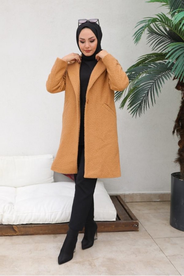 Buklet Tesettür Kaban Camel 9082 Buklet Tesettür Kaban Camel 9082