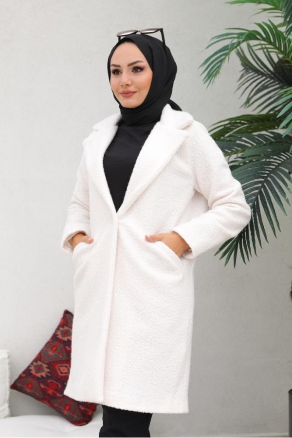 Buklet Tesettür Kaban Ekru 9082 Buklet Tesettür Kaban Ekru 9082