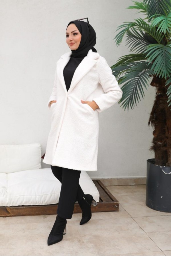 Buklet Tesettür Kaban Ekru 9082 Buklet Tesettür Kaban Ekru 9082