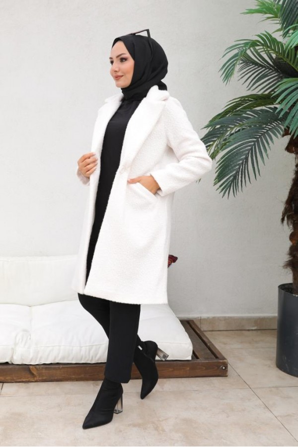 Buklet Tesettür Kaban Ekru 9082 Buklet Tesettür Kaban Ekru 9082
