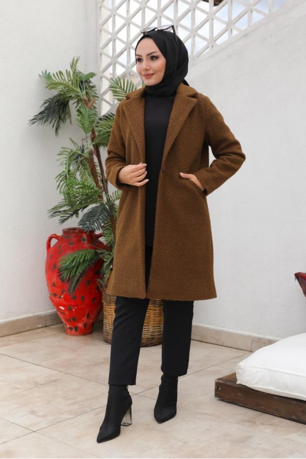 Buklet Tesettür Kaban Kahverengi 9082 Buklet Tesettür Kaban Kahverengi 9082