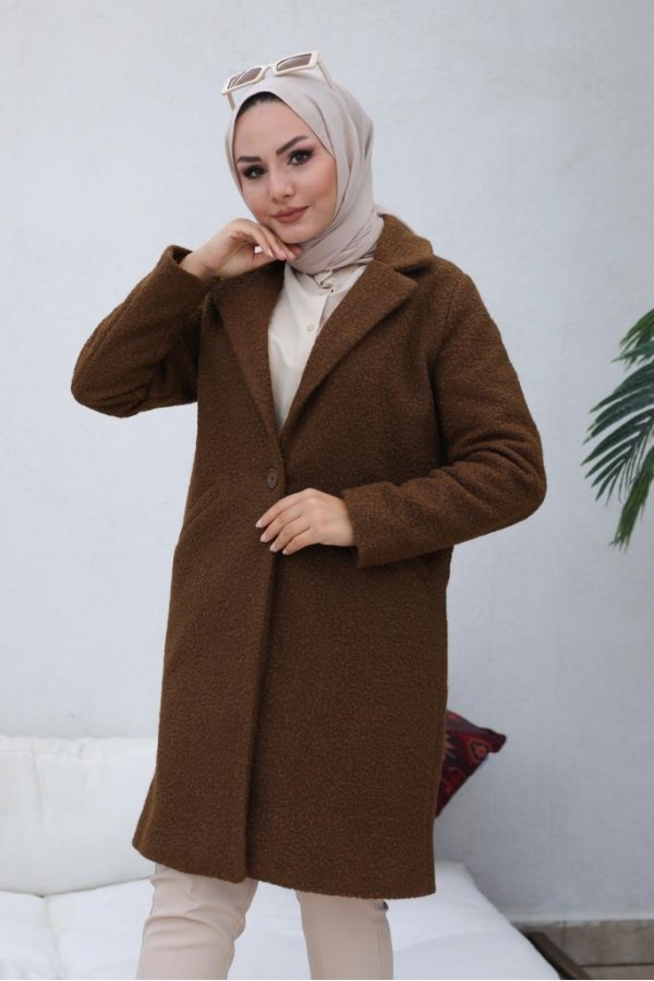 Buklet Tesettür Kaban Kahverengi 9082 Buklet Tesettür Kaban Kahverengi 9082