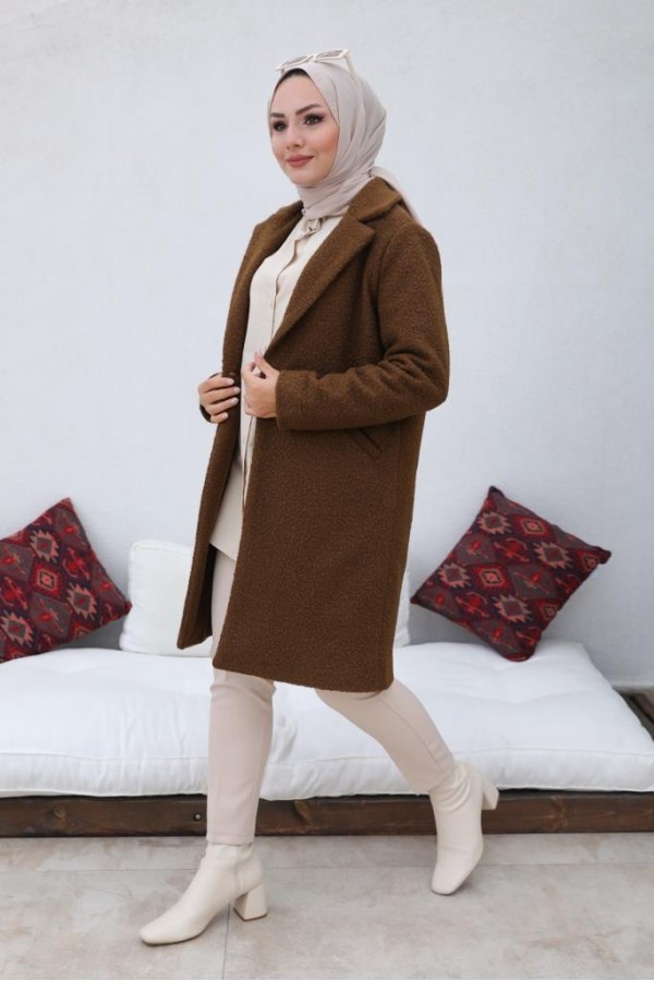 Buklet Tesettür Kaban Kahverengi 9082 Buklet Tesettür Kaban Kahverengi 9082
