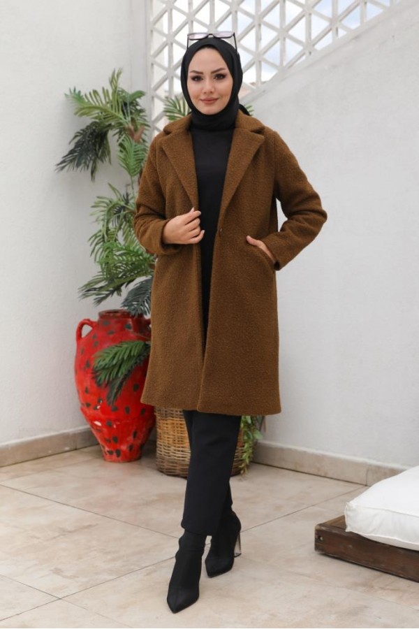 Buklet Tesettür Kaban Kahverengi 9082 Buklet Tesettür Kaban Kahverengi 9082