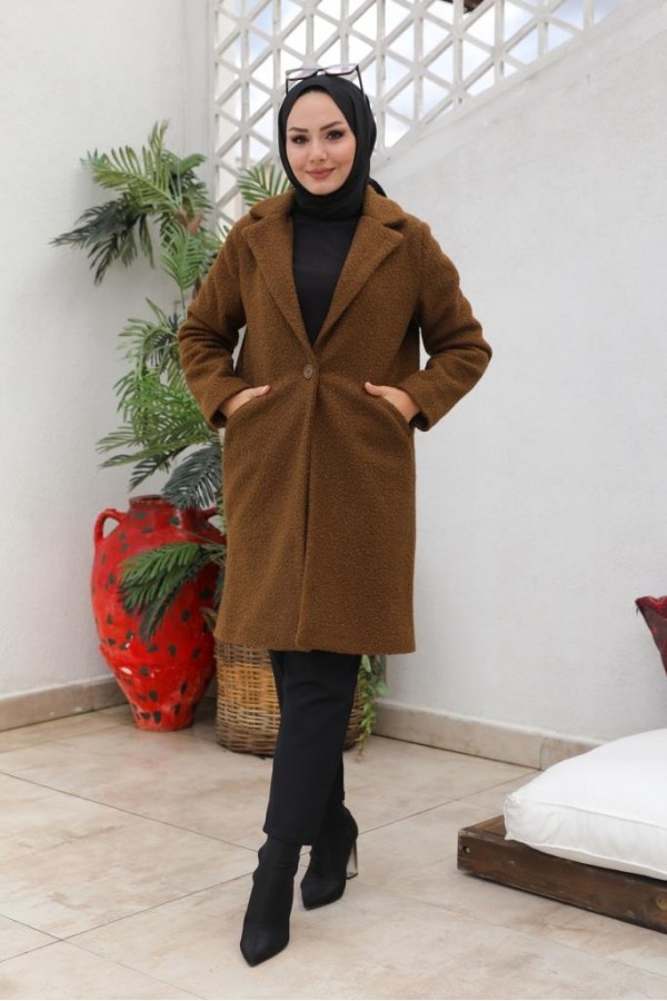 Buklet Tesettür Kaban Kahverengi 9082 Buklet Tesettür Kaban Kahverengi 9082