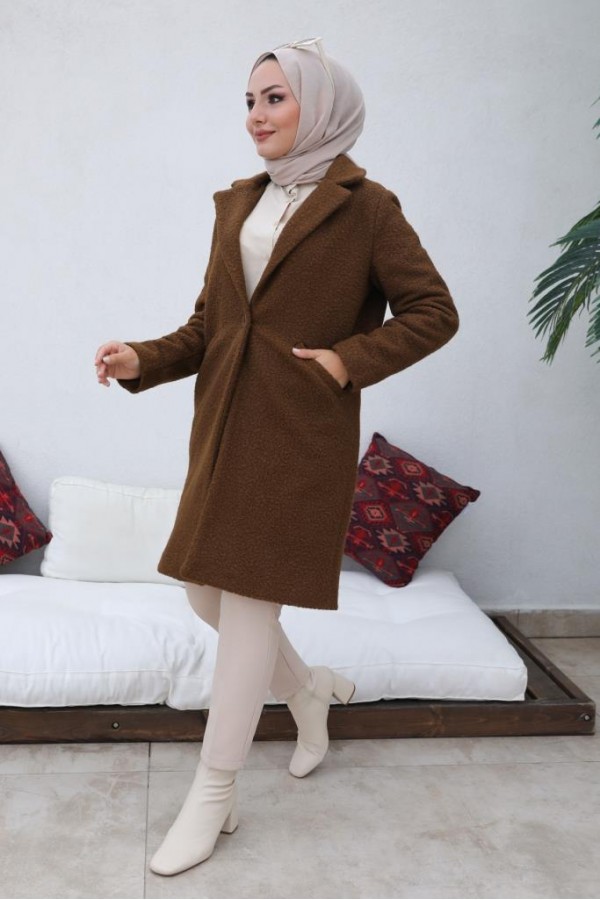 Buklet Tesettür Kaban Kahverengi 9082 Buklet Tesettür Kaban Kahverengi 9082