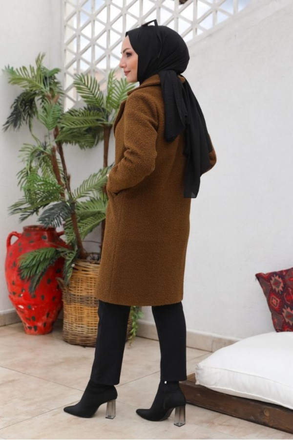 Buklet Tesettür Kaban Kahverengi 9082 Buklet Tesettür Kaban Kahverengi 9082