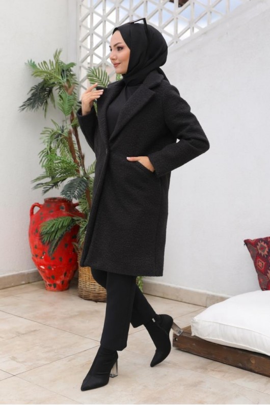 Buklet Tesettür Kaban Siyah 9082 Buklet Tesettür Kaban Siyah 9082