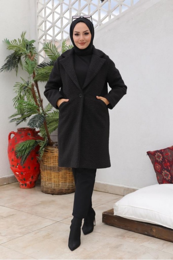 Buklet Tesettür Kaban Siyah 9082 Buklet Tesettür Kaban Siyah 9082