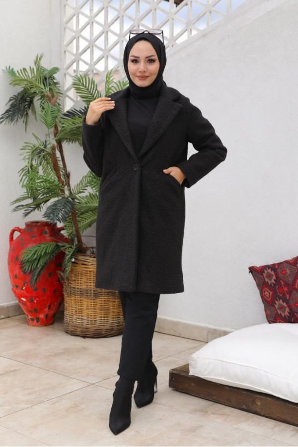 Buklet Tesettür Kaban Siyah 9082 Buklet Tesettür Kaban Siyah 9082