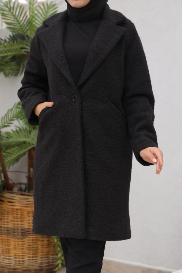 Buklet Tesettür Kaban Siyah 9082 Buklet Tesettür Kaban Siyah 9082