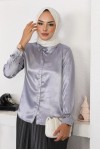  Tesettür Saten Gömlek Gri 3964