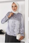  Tesettür Saten Gömlek Gri 3964