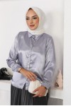  Tesettür Saten Gömlek Gri 3964