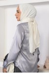  Tesettür Saten Gömlek Gri 3964