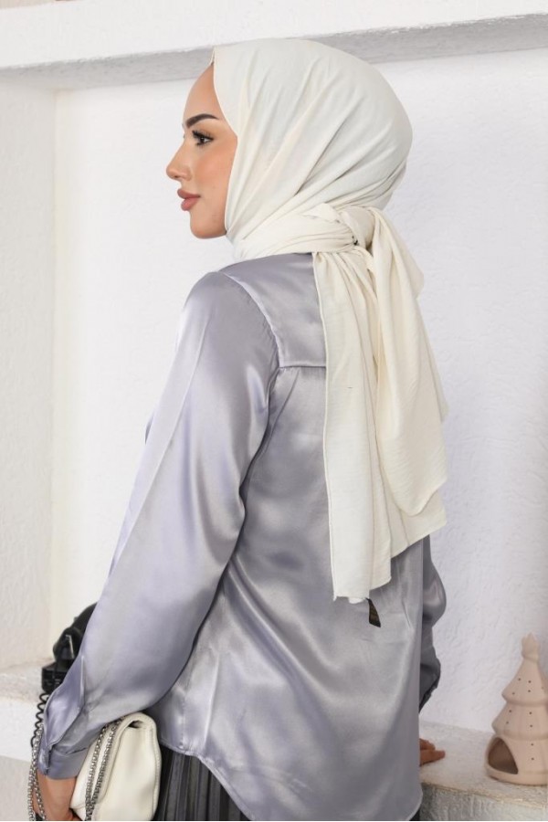  Tesettür Saten Gömlek Gri 3964