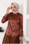  Tesettür Saten Gömlek Kahve 3964