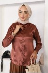  Tesettür Saten Gömlek Kahve 3964